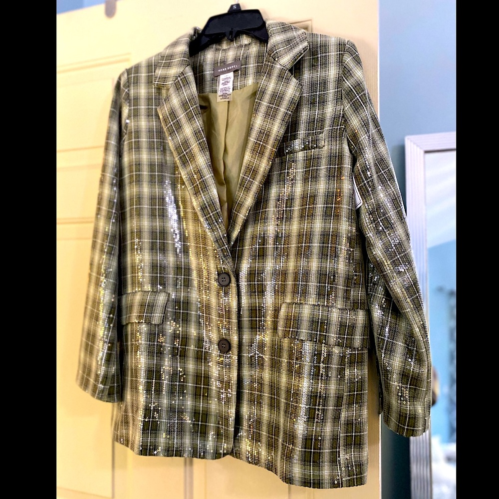 Jazzy Sequins Sans Souci Plaid Olive/Cream Blazer - Small